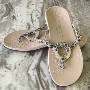 Vionic Thong Snake Print Silver Detail Sandal